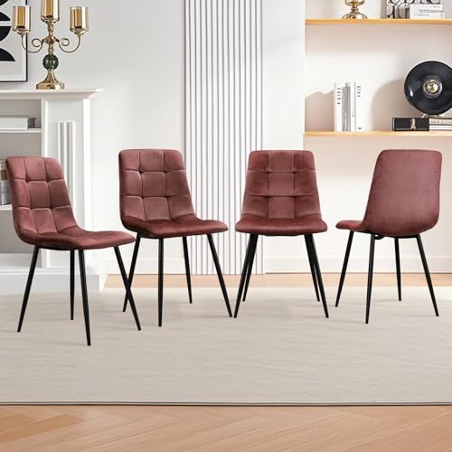 HOMELUX Esszimmerstühle 4er Set Küchenstuhl Essstühle mit Rückenlehne Samtbezug Polsterstuhl Esszimmer Stuhl für Küche Wohnzimmer, Metallbeine,110 kg Belastbar, Ergonomisch Sitzfläche Rosa von HOMELUX