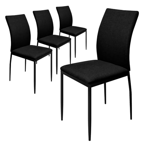 HOMELUX Esszimmerstühle 4er Set Küchenstuhl mit Hoher Rückenlehne Esszimmerstuhl Gepolsterte Sitzfläche aus Leinen, Modern Stühle für Esszimmer Küche Wohnzimmer, Metallbeine 110 kg Belastbar Schwarz von HOMELUX