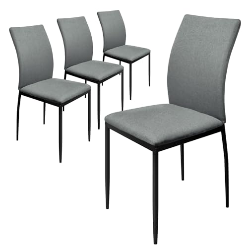 HOMELUX Esszimmerstühle 4er Set Küchenstuhl mit Hoher Rückenlehne Esszimmerstuhl Gepolsterte Sitzfläche aus Leinen, Modern Stühle für Esszimmer Küche Wohnzimmer, Metallbeine 110 kg Belastbar Grau von HOMELUX