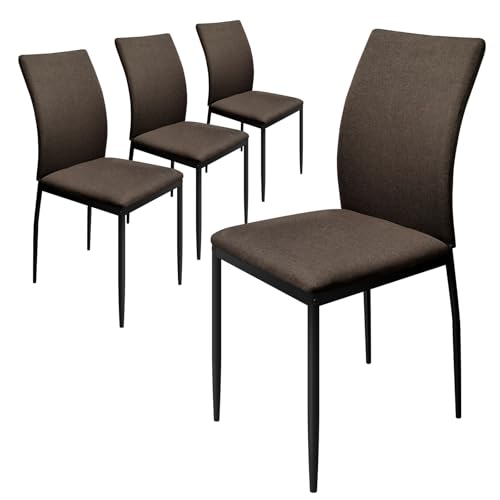 HOMELUX Esszimmerstühle 4er Set Küchenstuhl mit Hoher Rückenlehne Esszimmerstuhl Gepolsterte Sitzfläche aus Leinen, Modern Stühle für Esszimmer Küche Wohnzimmer, Metallbeine 110 kg Belastbar Braun von HOMELUX