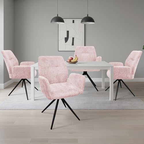 HOMELUX Esszimmerstühle Drehbar 4er Set, Stühle Esszimmer, Küchenstuhl, bis 110 kg Belastbar, Polsterstuhl mit Metallbeine und Rückenlehne für Esszimmer Küche, Rosa von HOMELUX