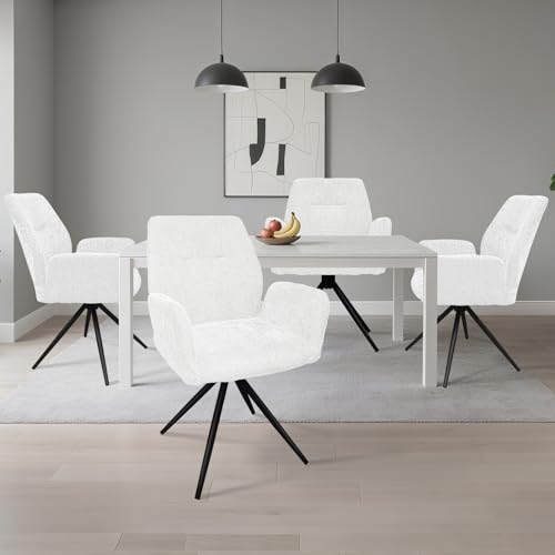 HOMELUX Esszimmerstühle Drehbar 4er Set, Stühle Esszimmer, Küchenstuhl, bis 110 kg Belastbar, Polsterstuhl mit Metallbeine und Rückenlehne für Esszimmer Küche, Weiß HOMELUX Esszimmerstühle Drehbar 4er Set, Stühle Esszimmer, Küchenstuhl, bis 110 kg Belastbar, Polsterstuhl mit Metallbeine und Rückenlehne für Esszimmer Küche, Weiß von HOMELUX