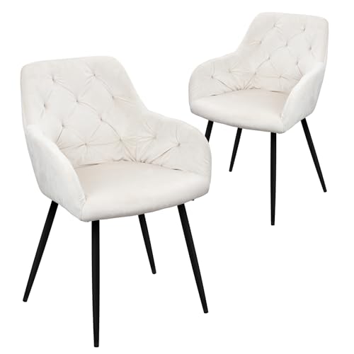 HOMELUX Esszimmerstuhl 2er Set, Polsterstuhl mit Armlehnen, Sitzfläche aus Samt & Metallbeine, Küchenstuhl Wohnzimmerstuhl Stühle, Beige von HOMELUX