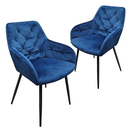 HOMELUX Esszimmerstuhl 2er Set, Polsterstuhl mit Armlehnen, Sitzfläche aus Samt & Metallbeine, Küchenstuhl Wohnzimmerstuhl Stühle, Blau von HOMELUX