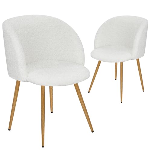 HOMELUX Esszimmerstuhl 2er Set, Polsterstuhl mit Armlehnen & Holzmaserungsfarbe Metallbeine, Sessel modern für Wohnzimmer, Esszimmer, Schminktisch, Weiß von HOMELUX