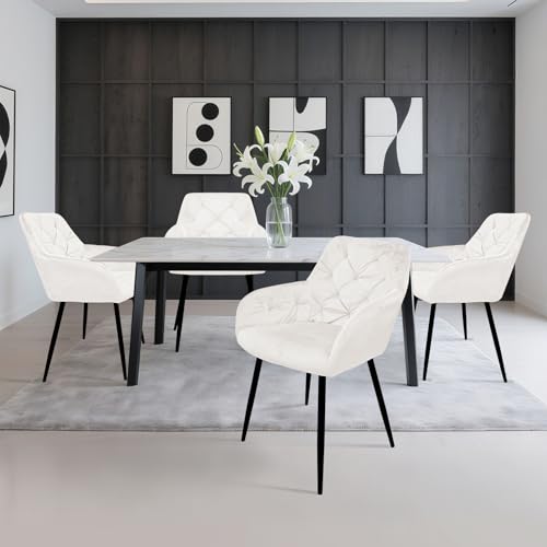 HOMELUX Esszimmerstuhl 4er Set, Polsterstuhl mit Armlehnen, Sitzfläche aus Samt & Metallbeine, Küchenstuhl Wohnzimmerstuhl Stühle, Beige HOMELUX Esszimmerstuhl 4er Set, Polsterstuhl mit Armlehnen, Sitzfläche aus Samt & Metallbeine, Küchenstuhl Wohnzimmerstuhl Stühle, Beige von HOMELUX