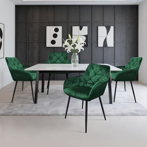 HOMELUX Esszimmerstuhl 4er Set, Polsterstuhl mit Armlehnen, Sitzfläche aus Samt & Metallbeine, Küchenstuhl Wohnzimmerstuhl Stühle, Grau von HOMELUX