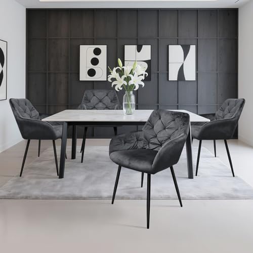 HOMELUX Esszimmerstuhl 4er Set, Polsterstuhl mit Armlehnen, Sitzfläche aus Samt & Metallbeine, Küchenstuhl Wohnzimmerstuhl Stühle, Grün von HOMELUX