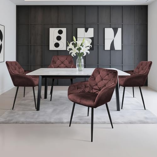 HOMELUX Esszimmerstuhl 4er Set, Polsterstuhl mit Armlehnen, Sitzfläche aus Samt & Metallbeine, Küchenstuhl Wohnzimmerstuhl Stühle, Rosa von HOMELUX