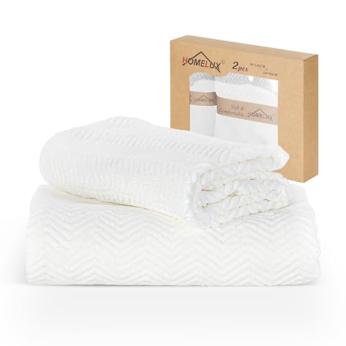 HOMELUX Handtücher Set 2 teilig Badetuch *1（70 * 140 cm） + Towel *1（50 * 90 cm） saugstarkes Frottiertücher Set - Handtücher, Weiß von HOMELUX