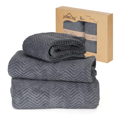 HOMELUX 3er-Pack Handtuch-Set, Baumwolle, enthält 2 übergroße Badetücher 70 x 140 cm, 2 Handtücher 50 x 90 cm, Badtextilien für den täglichen Gebrauch — Dunkelgrau von HOMELUX