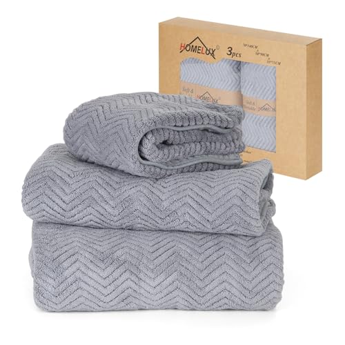 HOMELUX 3er-Pack Handtuch-Set, Frottiertuch Sets, enthält 2 übergroße Badetücher 70 x 140 cm, 2 Handtücher 50 x 90 cm, Badtextilien für den täglichen Gebrauch — Hellgrau von HOMELUX