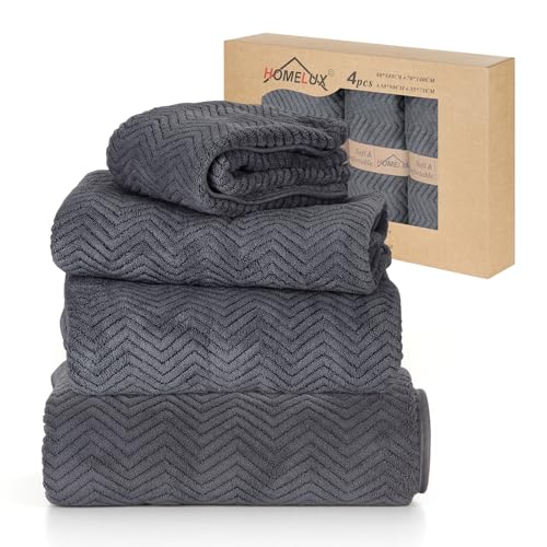 HOMELUX Handtücher Set 4 teilig Badetuch *2（80 * 180 + 70 * 140 cm）+ Towel *2（50 * 90 + 35 * 75 cm） saugstarkes Frottiertücher Set - Handtücher, Dunkelgrau von HOMELUX