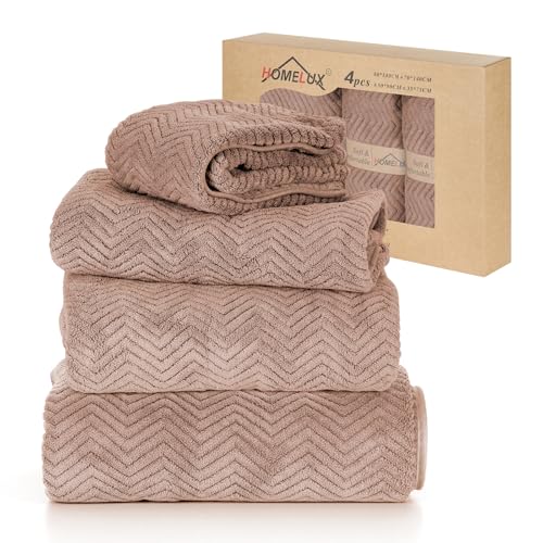 HOMELUX Handtuch-Set 4er-Pack, Baumwolle, enthält 2 übergroße Badetücher 70 x 140 cm, 2 Handtücher 50 x 90 cm, Badtextilien für den täglichen Gebrauch — Braun von HOMELUX
