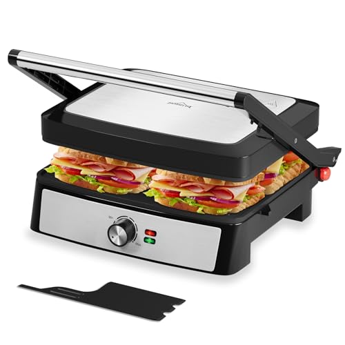 HOMELUX Kontaktgrill, Sandwichmaker und Panini Grill 2200W, Sandwich Maker für Fettfreies Grillen, Toasties, Steak, Panini Maker mit Antihaftbeschichtete Platten 29x23cm, 180° Öffnung, Reinigungsrakel von HOMELUX