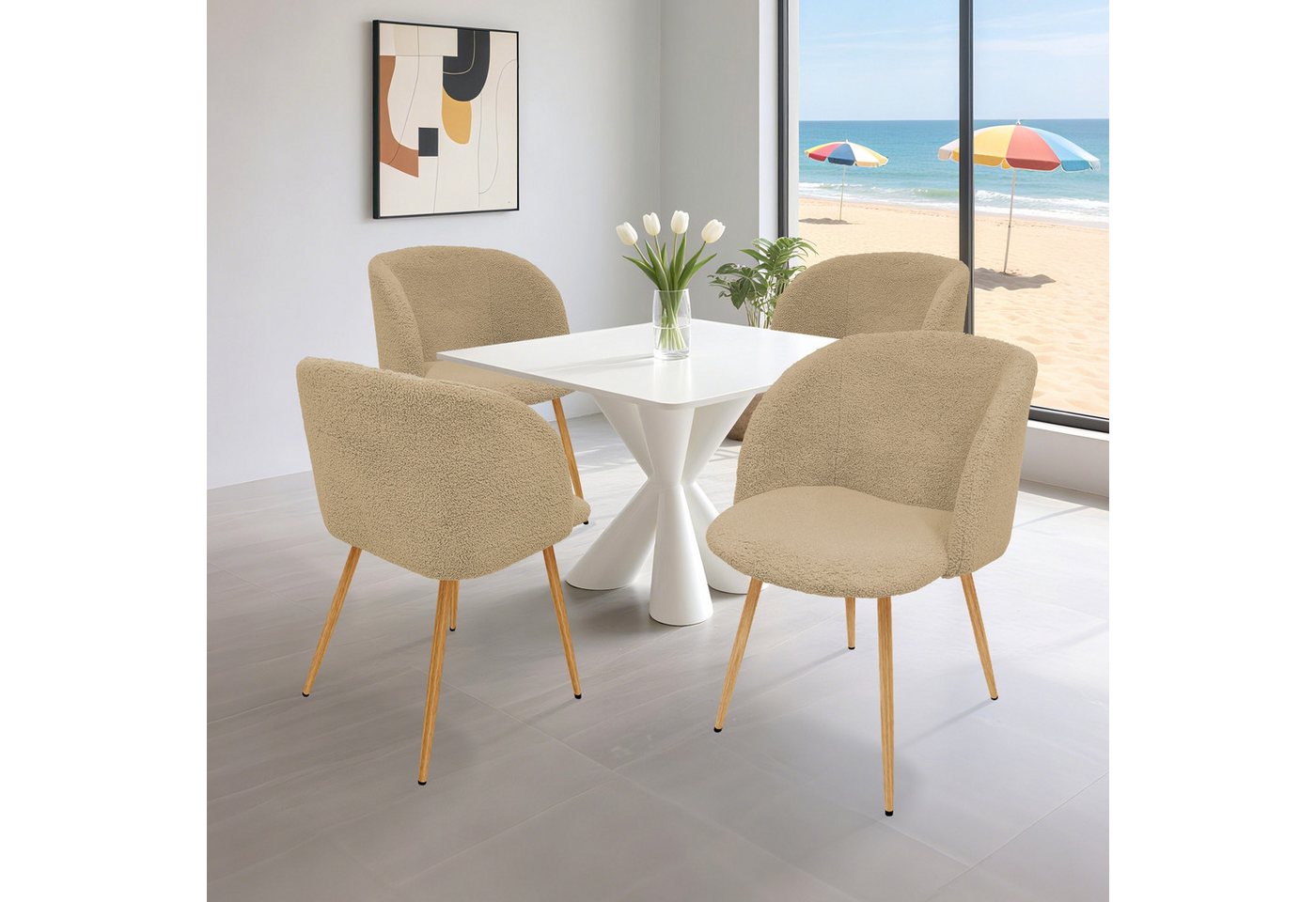 HOMELUX Polsterstuhl Esszimmerstuhl 2/4 Set, Küchenstuhl mit Armlehnen & Metallbeine (Sessel modern für Wohnzimmer, Esszimmer, Schminktisch, 4 St), Teddy Stoff von HOMELUX