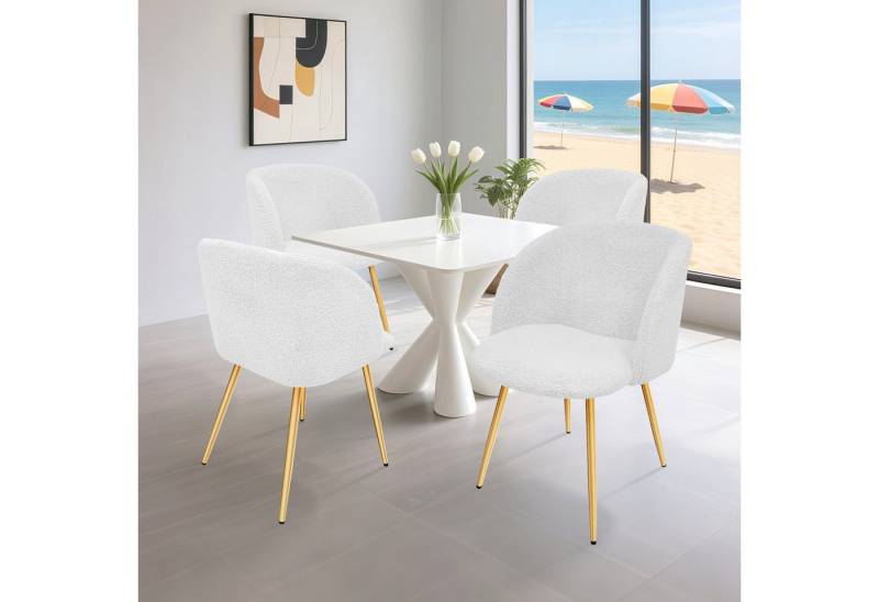 HOMELUX Polsterstuhl Esszimmerstuhl 2/4 Set, Küchenstuhl mit Armlehnen & Metallbeine (Sessel modern für Wohnzimmer, Esszimmer, Schminktisch, 4 St), Teddy Stoff von HOMELUX