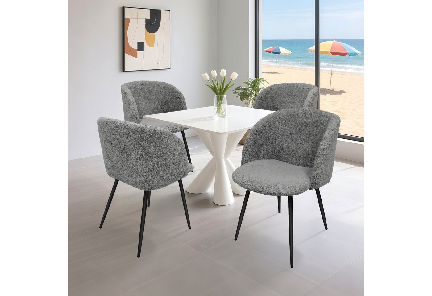 HOMELUX Polsterstuhl Esszimmerstuhl 2/4 Set, Küchenstuhl mit Armlehnen & Metallbeine (Sessel modern für Wohnzimmer, Esszimmer, Schminktisch, 4 St), Teddy Stoff von HOMELUX