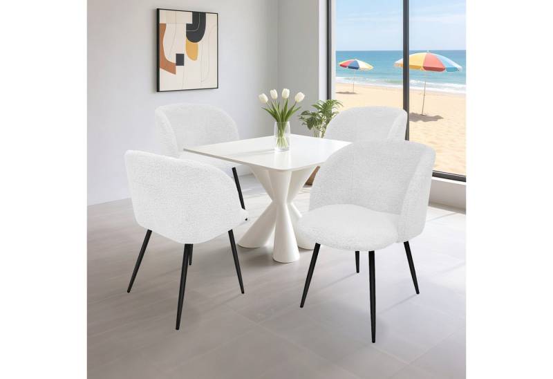 HOMELUX Polsterstuhl Esszimmerstuhl 2/4 Set, Küchenstuhl mit Armlehnen & Metallbeine (Sessel modern für Wohnzimmer, Esszimmer, Schminktisch, 4 St), Teddy Stoff von HOMELUX