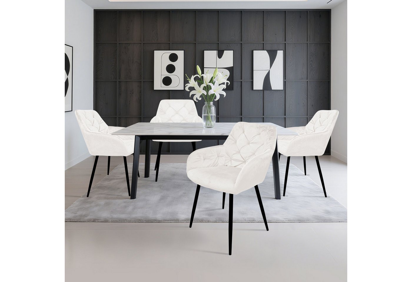 HOMELUX Polsterstuhl Esszimmerstuhl 2/4 Set, Samtvelours mit klassischem Rautenmuster (Polsterstuhl mit Armlehnen, 4 St), Küchenstuhl Wohnzimmerstuhl Stühle von HOMELUX