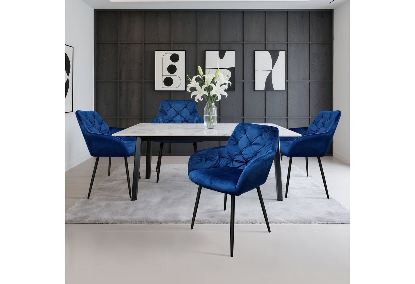 HOMELUX Polsterstuhl Esszimmerstuhl 2/4 Set, Samtvelours mit klassischem Rautenmuster (Polsterstuhl mit Armlehnen, 4 St), Küchenstuhl Wohnzimmerstuhl Stühle von HOMELUX