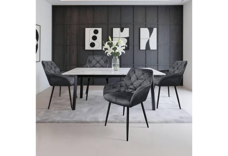 HOMELUX Polsterstuhl Esszimmerstuhl 2/4 Set, Samtvelours mit klassischem Rautenmuster (Polsterstuhl mit Armlehnen, 4 St), Küchenstuhl Wohnzimmerstuhl Stühle von HOMELUX
