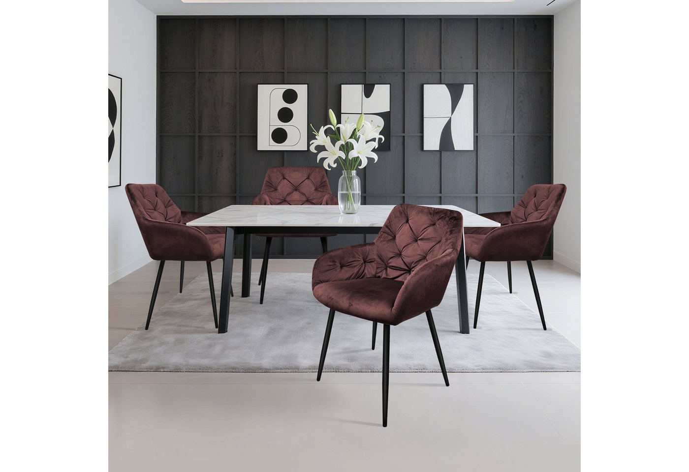 HOMELUX Polsterstuhl Esszimmerstuhl 2/4 Set, Samtvelours mit klassischem Rautenmuster (Polsterstuhl mit Armlehnen, 4 St), Küchenstuhl Wohnzimmerstuhl Stühle von HOMELUX