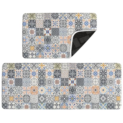 HOMELUX Teppich Läufer 2er Küchenmatten Kurzflor Teppich Wohnzimmer 50×160 cm+50×80 cm Fußmatte Waschbar Rutschfest Flurteppich Vintage Boho Für Innen Outdoor Flur Küche Schlafzimmer Toilette Haustier von HOMELUX