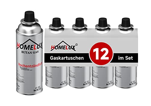 Homelux 12 x Gaskartuschen 227g, Camping Butan Gas, Butangas Kartusche Typ MSF-1a, Gasflasche für Gaskocher Campingkocher Bunsenbrenner Lötbrenner von HOMELUX