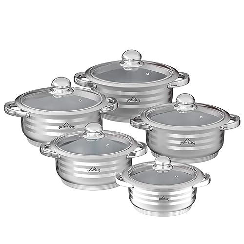 Homelux Topfset edelstahl Kochtopf Set Induktion Töpfe Set 10-teilig, mit Glasdeckel, Spülmaschinen-geeignet, Töpfe Set für alle Herdarten von HOMELUX