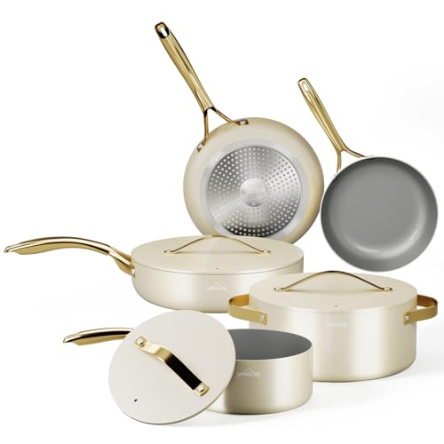 Topfset, HOMELUX Topfset Induktion 8 teilig, Induktions Töpfe Set, Töpfe mit Glasdeckel, Kochtopf-Set, Töpfe und Pfannen set, Induktionsgeeignet,Weiß von HOMELUX
