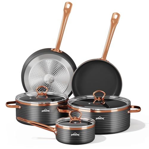 Topfset Induktion Homelux Töpfe Set 8-Teiliges Kochtopf Set mit Antihaftbeschichtung, Enthält 2 Bratpfannen & 3 Kochtöpfe, für Alle Herdarten Kochgeschirr Set, Töpfe und Pfannen Set von HOMELUX