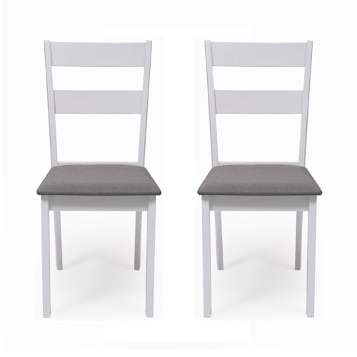 Homely - Set mit 2 Stühlen für Esszimmer oder Küche Dallas, Gestell aus lackiertem Holz, Sitz mit grauem Stoff, 40,5 x 48,5 x 89 cm von Homely