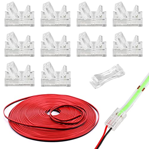 HOMELYLIFE 10 Stück 2 Pin 8mm COB LED Strip Verbinder Soldless mit 16.4ft Verlängerungskabel, Strip zu Draht Schnellverbindung für 8mm Breite COB LED Streifen von HOMELYLIFE