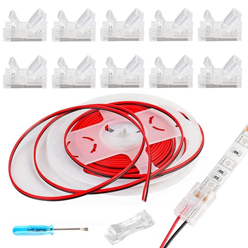 HOMELYLIFE 10 Stück 2 Polig 10 mm LED Strip Verbinder lötfrei mit 16,4 Fuß Verlängerungskabel, 2 Leiter für wasserdichte oder nicht wasserdichte 10 mm breite LED-Streifen von HOMELYLIFE
