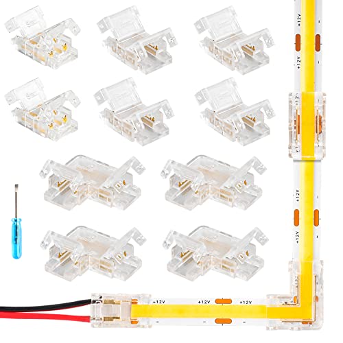 HOMELYLIFE 2 polig 8mm COB LED Streifen Verbinder 10 Stück, lückenloser lötfreier Stecker, L-förmige Eckverbinder×4, Streifen zu Streifen×4, Streifen zu Drahtverbindern×2 für 8mm COB LED Streifen von HOMELYLIFE