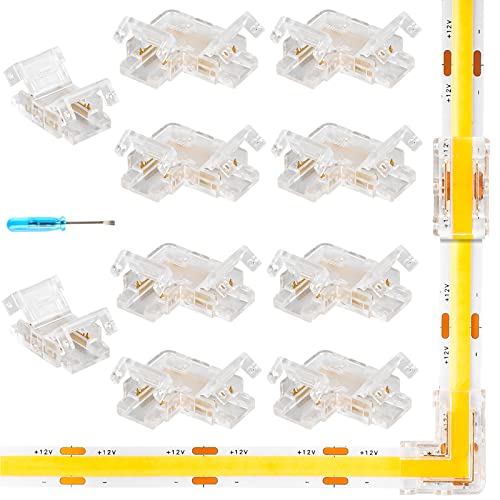 HOMELYLIFE 2 polig 8mm COB LED Streifen Verbinder 10 Stück, lückenloser lötfreier Stecker, L-förmige Eckverbinder×8, Streifen zu Streifen Verbinder×2 für 8mm COB LED Streifen von HOMELYLIFE