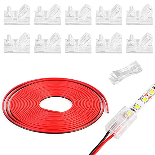 HOMELYLIFE 2Pin 8mm LED Strip Verbinder Lötfrei 10 Stück mit 16.4ft Verlängerungskabel 2 Leiter für Wasserdichte oder nicht Wasserdichte 8mm breite LED Strip Lichter von HOMELYLIFE