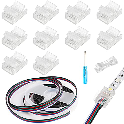 HOMELYLIFE 5 Polig 12 mm LED Strip Verbinder 10 Stück, mit 5 m Verlängerungskabel, 5 Leiter für wasserdichte oder nicht wasserdichte 12 mm breite RGBW RGBWW LED-Streifen von HOMELYLIFE