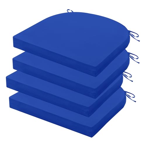 HOMELYSIAN Outdoor-Stuhlkissen, 4er-Set, 43,2 x 40,6 x 5,1 cm, wasserabweisend, Terrassenstuhlkissen, sehr stützende Outdoor-Kissen für Terrassenmöbel mit rutschfesten Bändern, Königsblau von HOMELYSIAN