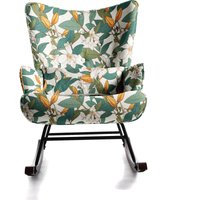 Grüner tropisch gemusterter Schaukelstuhl mit Stoffbezug - Robuste Metallkonstruktion - Eleganz und Komfort Grüner tropisch gemusterter Schaukelstuhl mit Stoffbezug - Robuste Metallkonstruktion - Eleganz und Komfort von HOMEMIYN