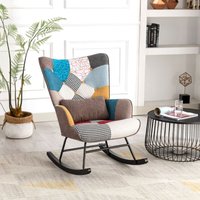 Homemiyn - Schaukelstuhl Patchwork Sessel mit Metallgestell und Holzsockel Schwingsessel Relaxstuhl Retro Sessel Wohnzimmer Polstersessel Homemiyn - Schaukelstuhl Patchwork Sessel mit Metallgestell und Holzsockel Schwingsessel Relaxstuhl Retro Sessel Wohnzimmer Polstersessel von HOMEMIYN