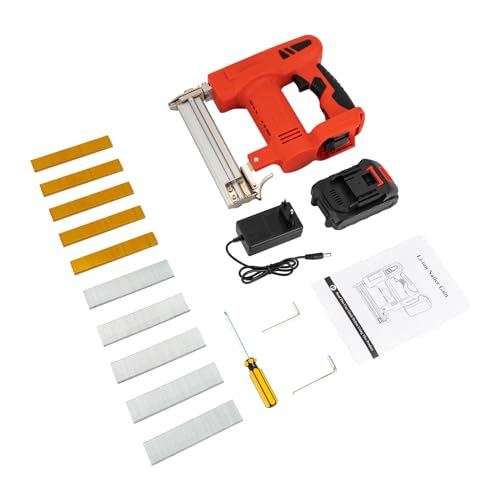 100W Nagelpistole mit Akku und Ladegerät Elektrotacker 2-in-1 Elektrischer Tacker Für Für Holz Und DIY-Projekte 80 pcs/min Akku-Nagler für Polsterung Tischlerei Geeignet für 10-32mm Nägel (Rot) von HOMEONENIC