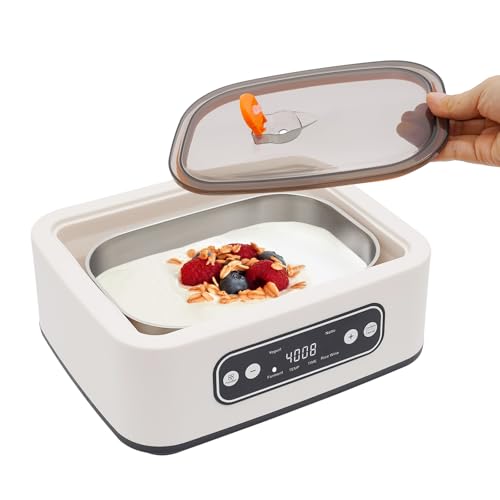 20W Joghurtbereiter für den Haushalt Automatische Joghurtmaschine aus Edelstahl Digitaler Joghurt Maker 26x21x12cm Joghurtbereiter mit 9 Bechern Innerer Topf mit Deckel für DIY Joghurt von HOMEONENIC