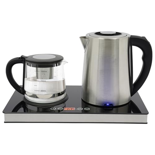 3in1 Wasserkocher Teestation Tee-und Kaffeestation mit Edelstahlfilter Wasserkocher 2.5L und Teekanne 1L 1500W Heizgeschwindigkeit ≤4 Minuten Basis mit LED Display und Sensor-Touchbedienung von HOMEONENIC