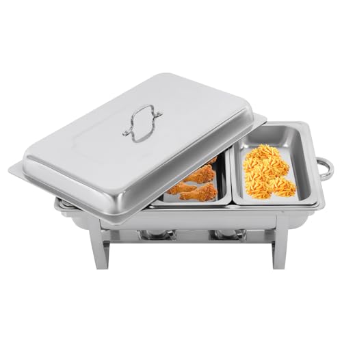 Chafing Dish Buffet Set mit 3 Fach Speisewärmer Rostfreier Stahl Warmhaltebehälter Rechteckiges Catering-Kühlschrank-Wärmer-Set 63.5x35.5x32cm für Catering, Buffet und Party von HOMEONENIC