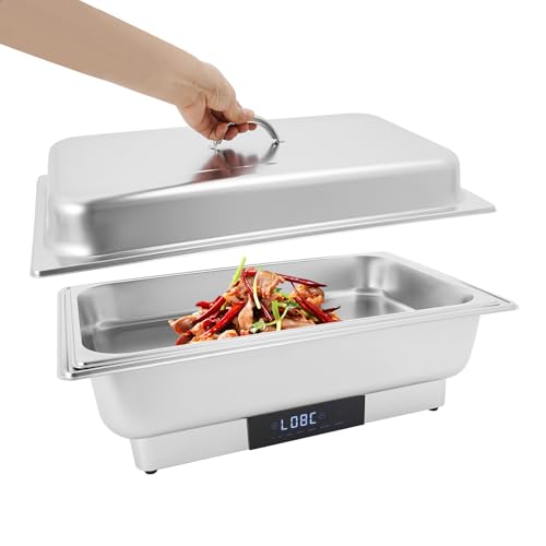 Elektrisches Chafing Dish Buffet Set 9L Buffet Server aus Edelstahl 56x26x36cm Speisenwärmer mit Temperaturkontrolle Buffet Warmer Set mit Tragbarem Deckel (1 Fach) von HOMEONENIC