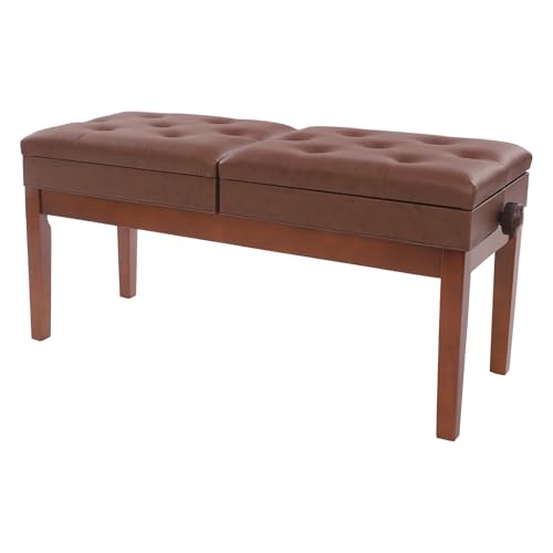 Groß Klavierhocker für 2 Personen 108x39x48cm Lange Klavierbank Bis zu 10 cm Verstellbare Duett-Klavierbank mit Stauraum Holz Pianobank Klavierstuhl mit Verdicktes PU-Lederkissen (Braun) von HOMEONENIC