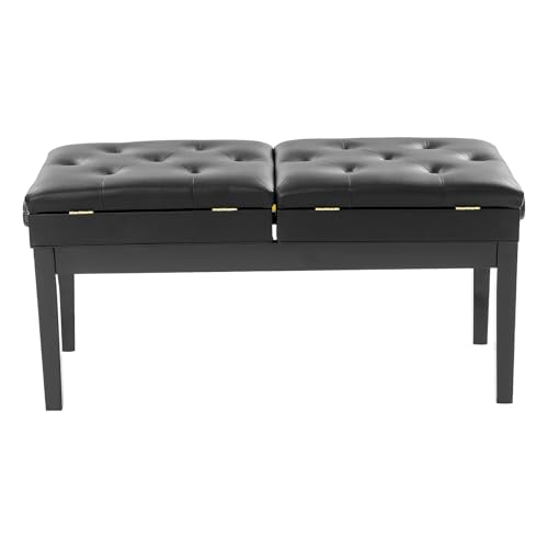 Groß Klavierhocker für 2 Personen 108x39x48cm Lange Klavierbank Bis zu 10 cm Verstellbare Duett-Klavierbank mit Stauraum Holz Pianobank Klavierstuhl mit Verdicktes PU-Lederkissen (Schwarz) von HOMEONENIC