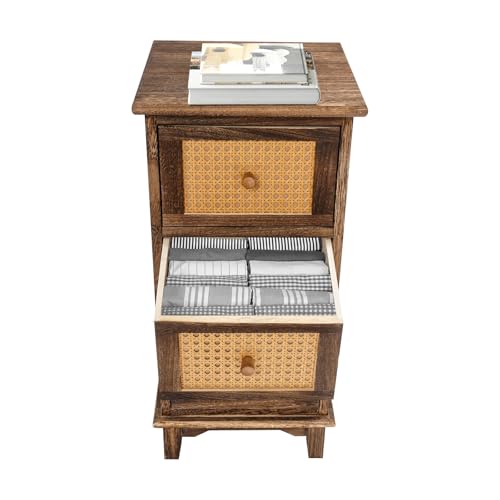 HOMEONENIC 3 Stöckiger Vintage Aufbewahrungsschrank 30x30x63cm Shabby Chic Vintage Look Schubladenkommode Retro Turm mit 3 Schubladen Lagerschrank für Wohnzimmer Schlafzimmer Büros (Braun, Holzfarbe) von HOMEONENIC